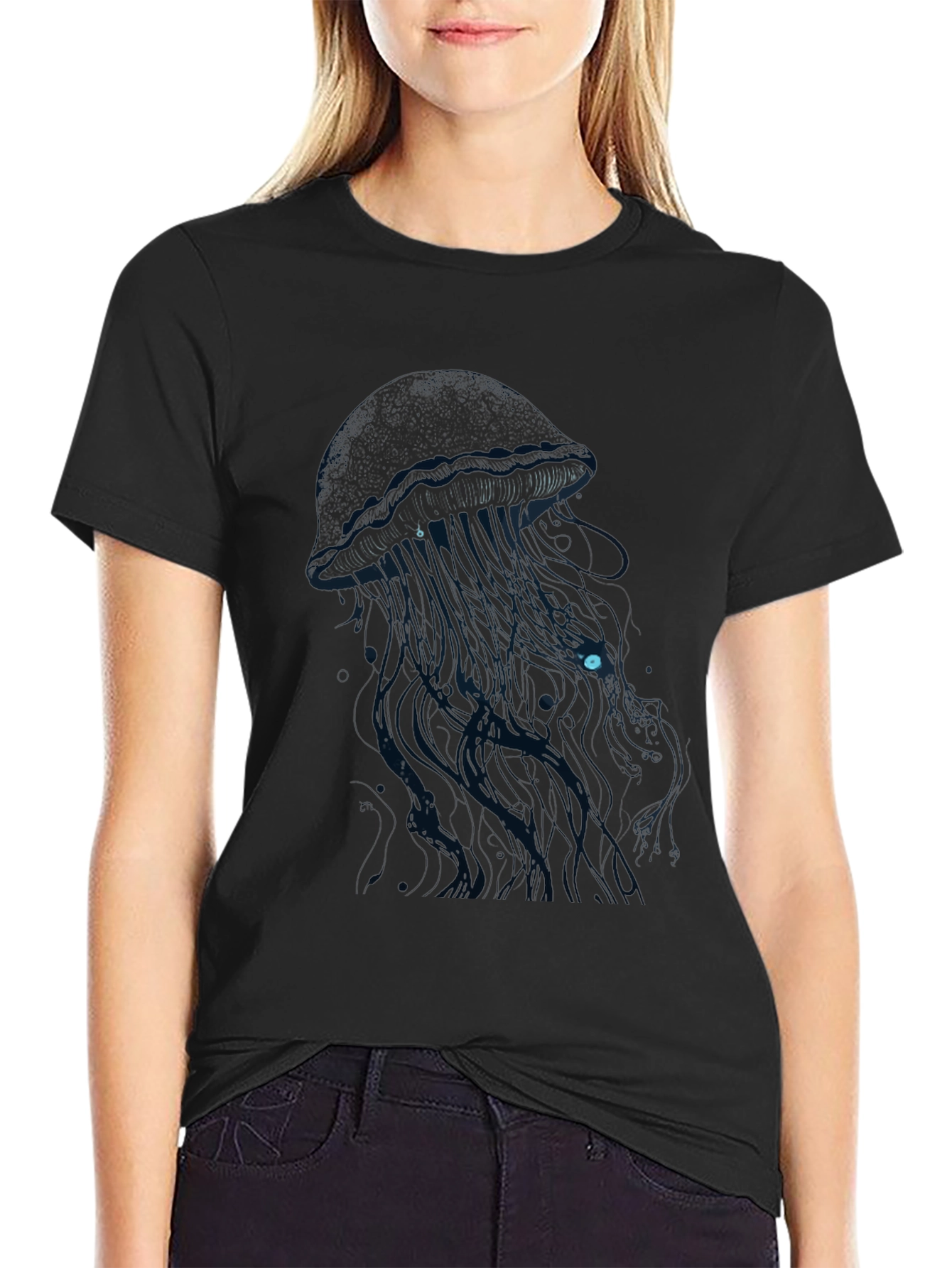 Mens Black T-Shirt with Jellyfish Graphic