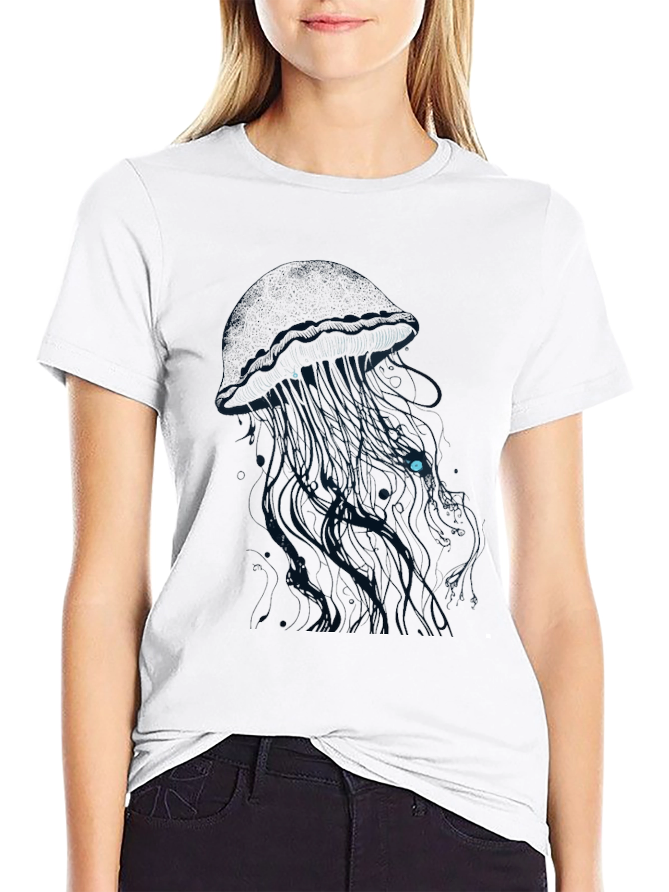 Mens Black T-Shirt with Jellyfish Graphic