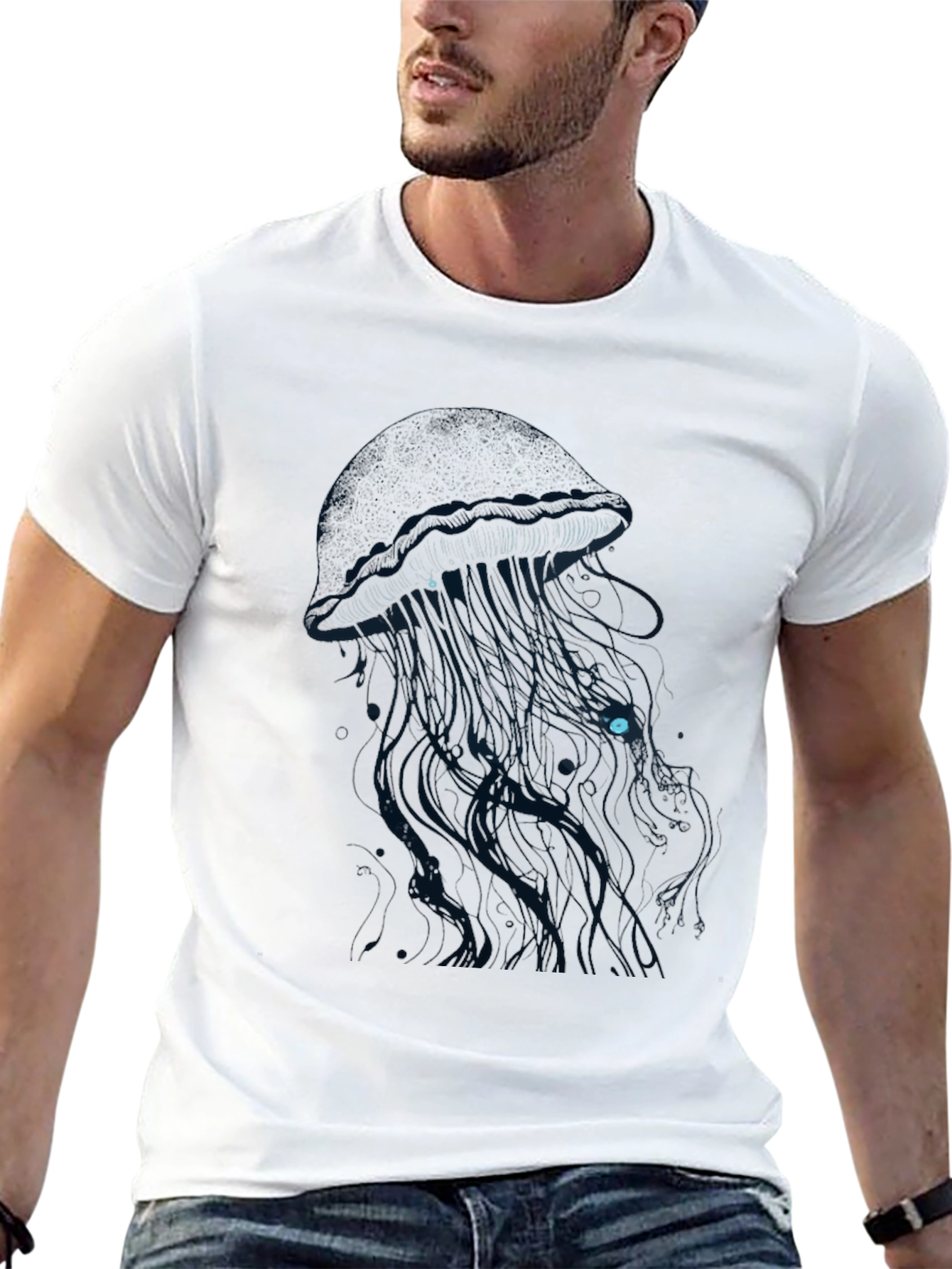 Mens Black T-Shirt with Jellyfish Graphic