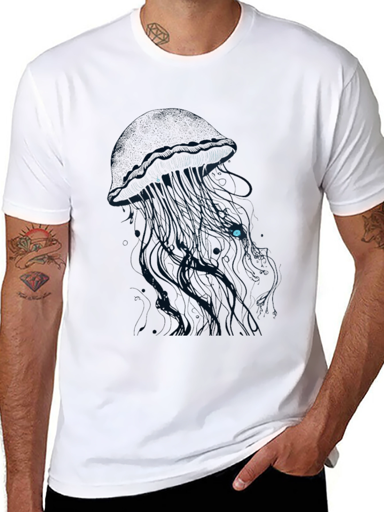 Mens Black T-Shirt with Jellyfish Graphic