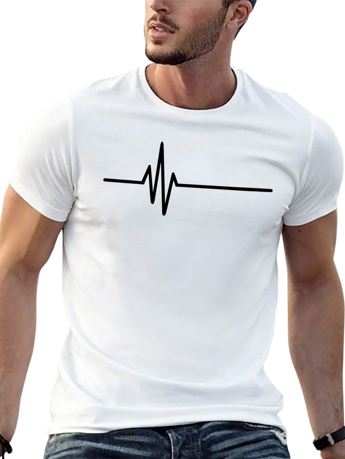 Black Heartbeat Line Graphic Tee - Casual Style