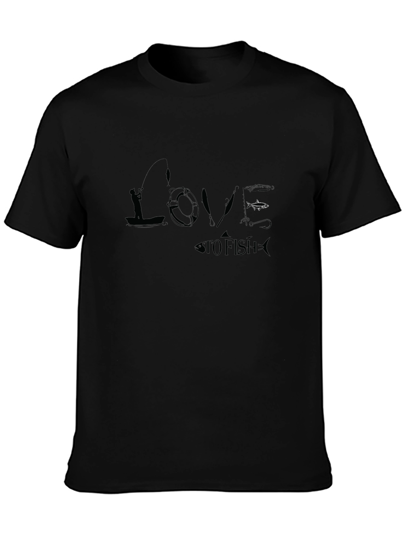 Love to Fish Graphic Black T-Shirt