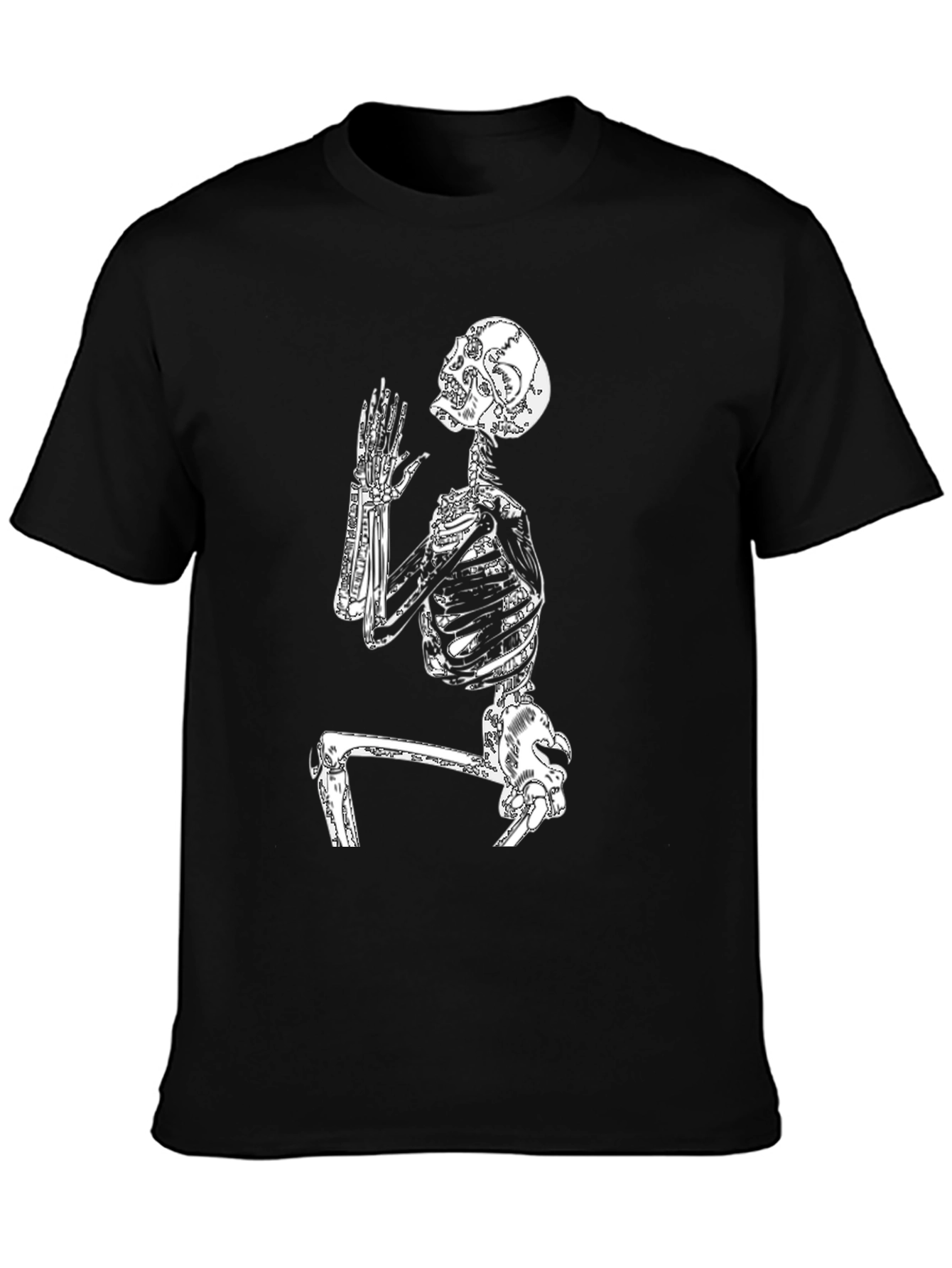 Skeleton Praying Graphic Tee - Black Cotton T-Shirt