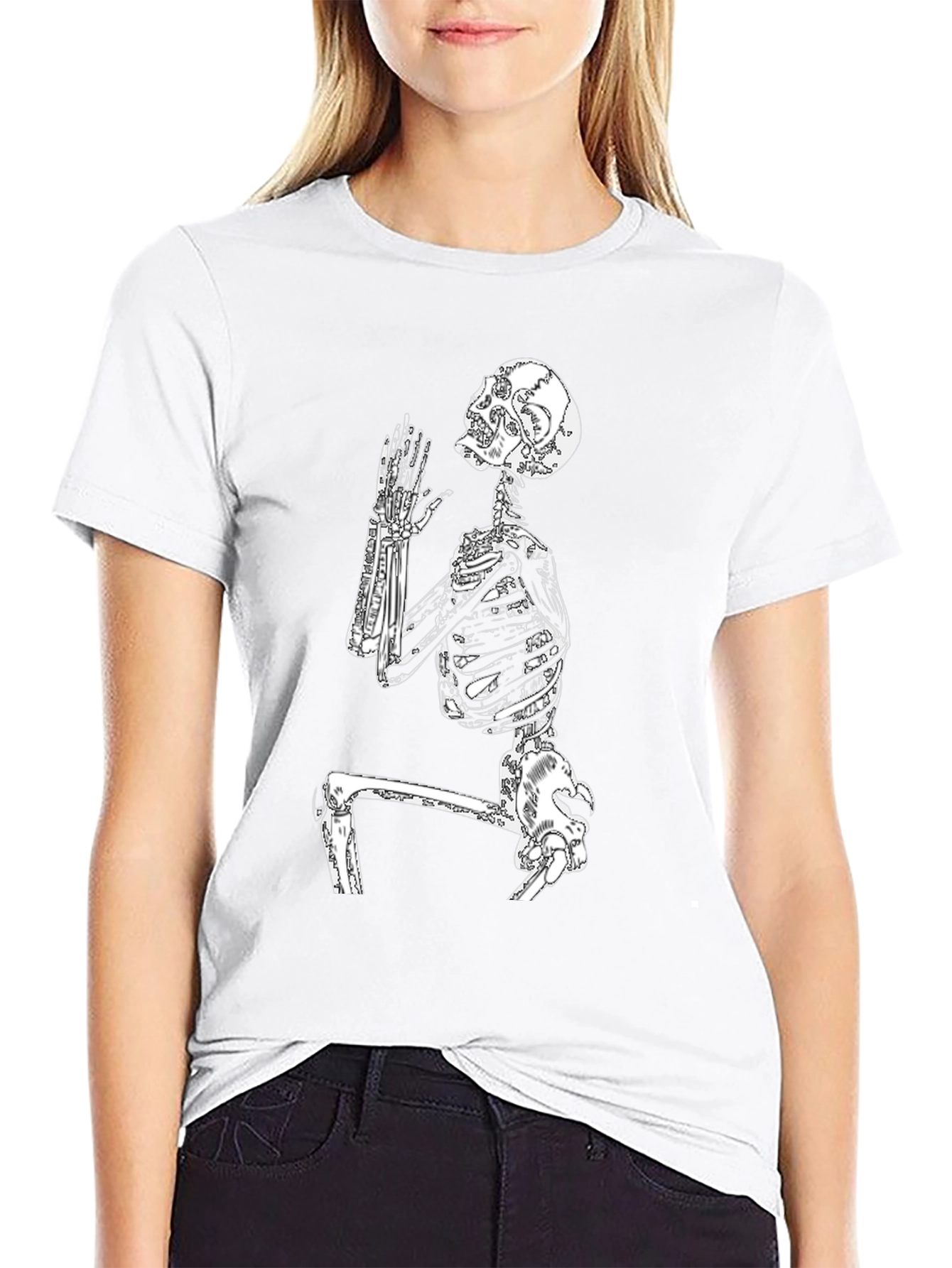 Skeleton Praying Graphic Tee - Black Cotton T-Shirt