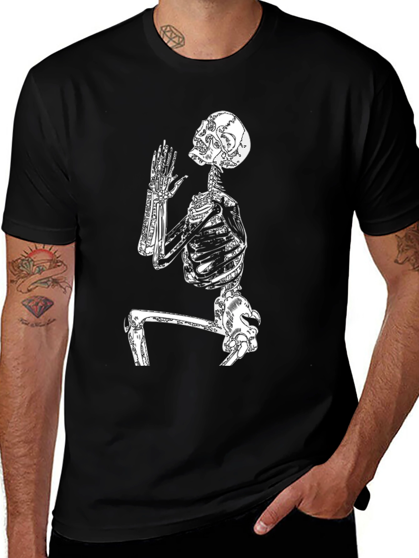 Skeleton Praying Graphic Tee - Black Cotton T-Shirt