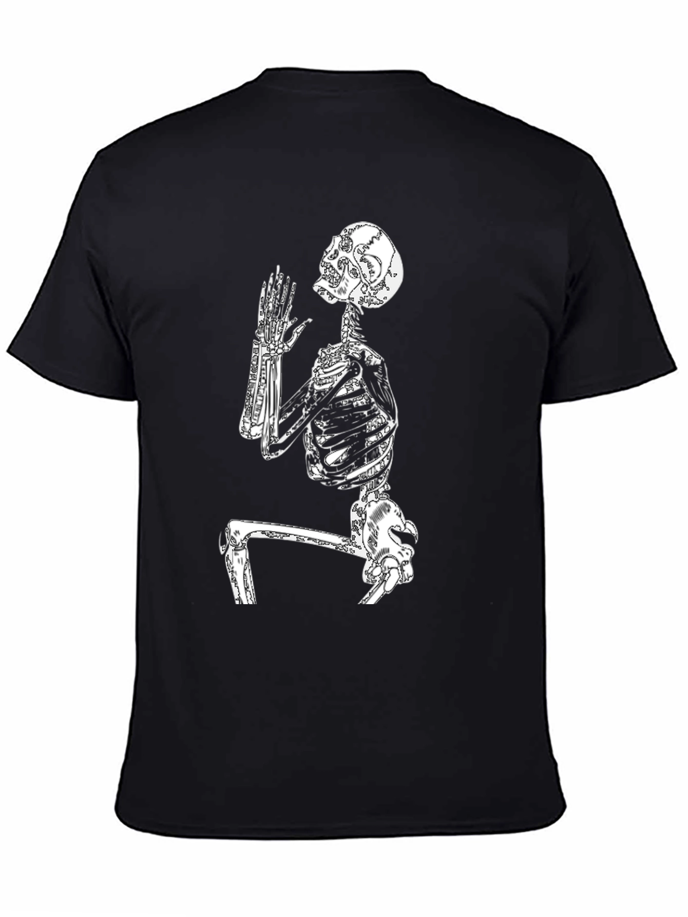 Skeleton Praying Graphic Tee - Black Cotton T-Shirt