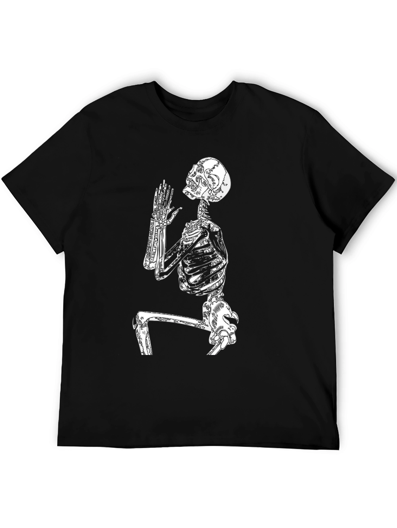 Skeleton Praying Graphic Tee - Black Cotton T-Shirt