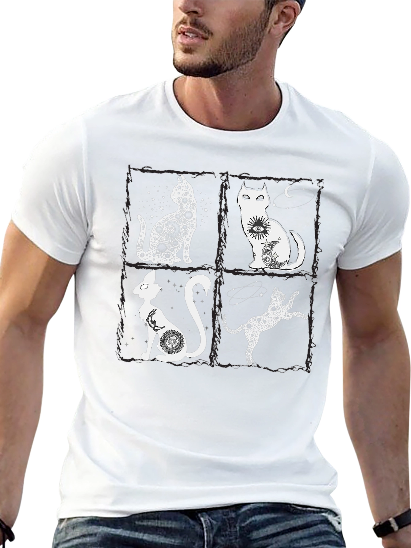 Mystic Cats T-Shirt - Celestial Feline Design