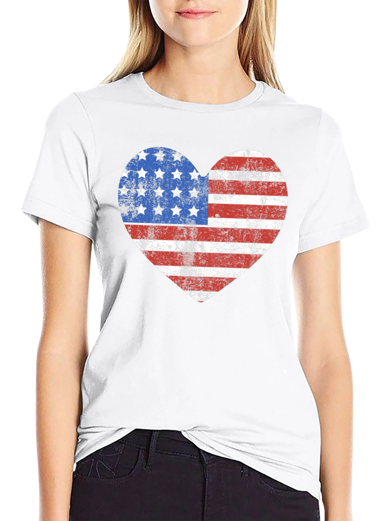 American Flag Heart Graphic T-Shirt