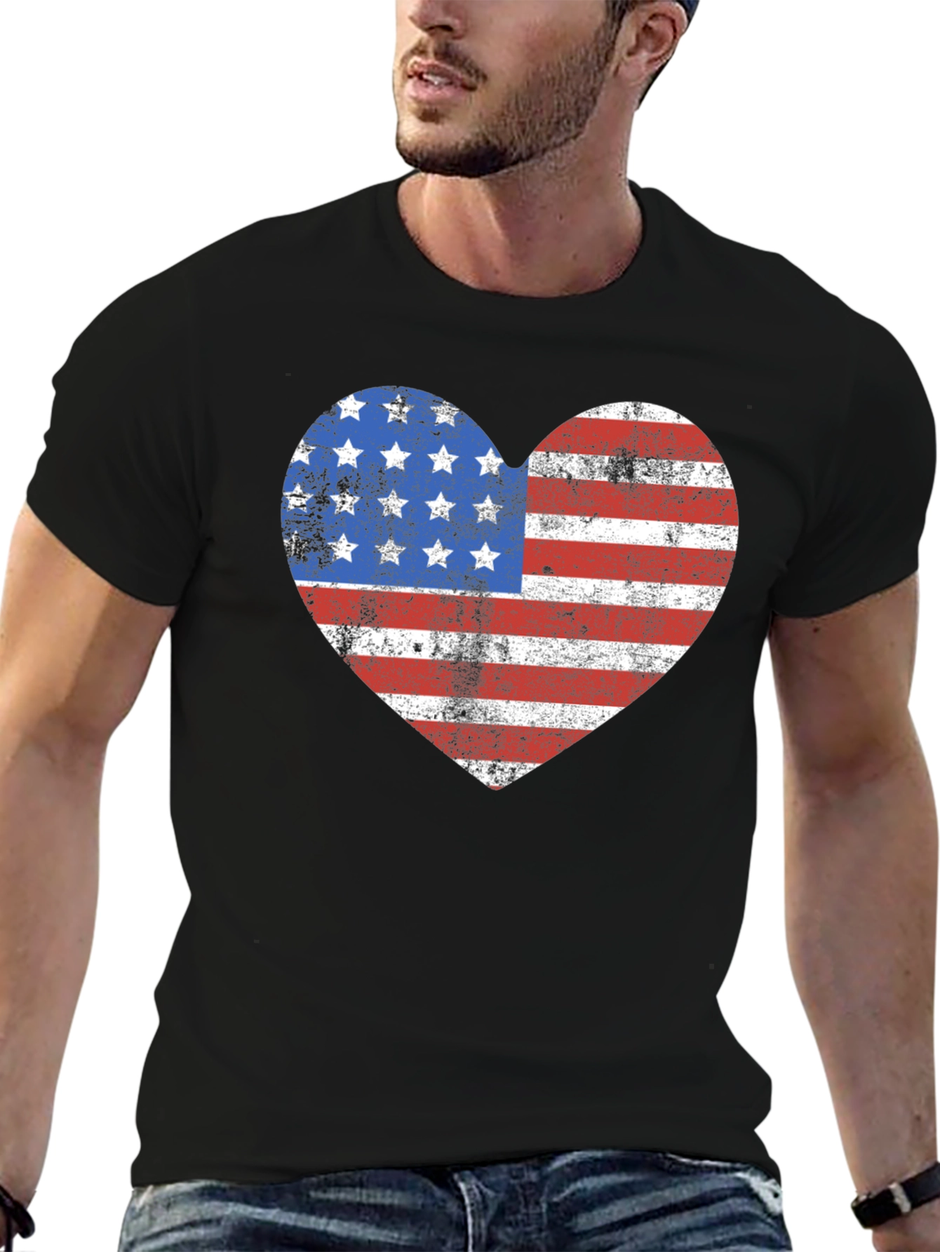 American Flag Heart Graphic T-Shirt