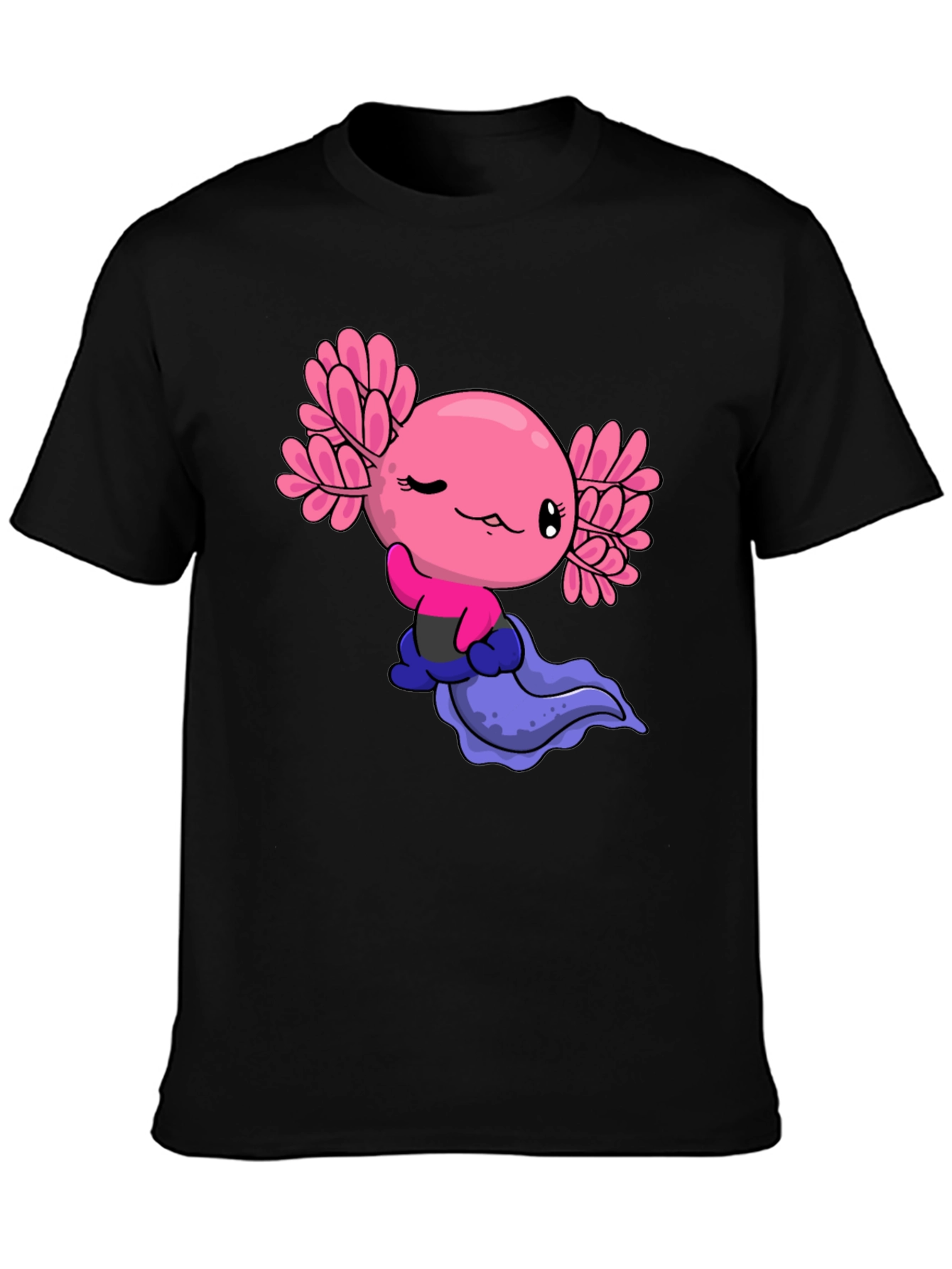 Cute Axolotl Cartoon Black T-Shirt
