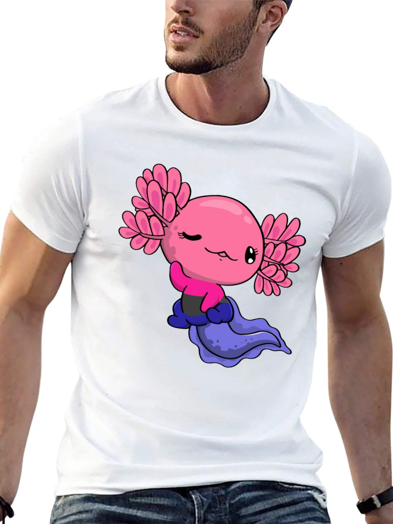 Cute Axolotl Cartoon Black T-Shirt