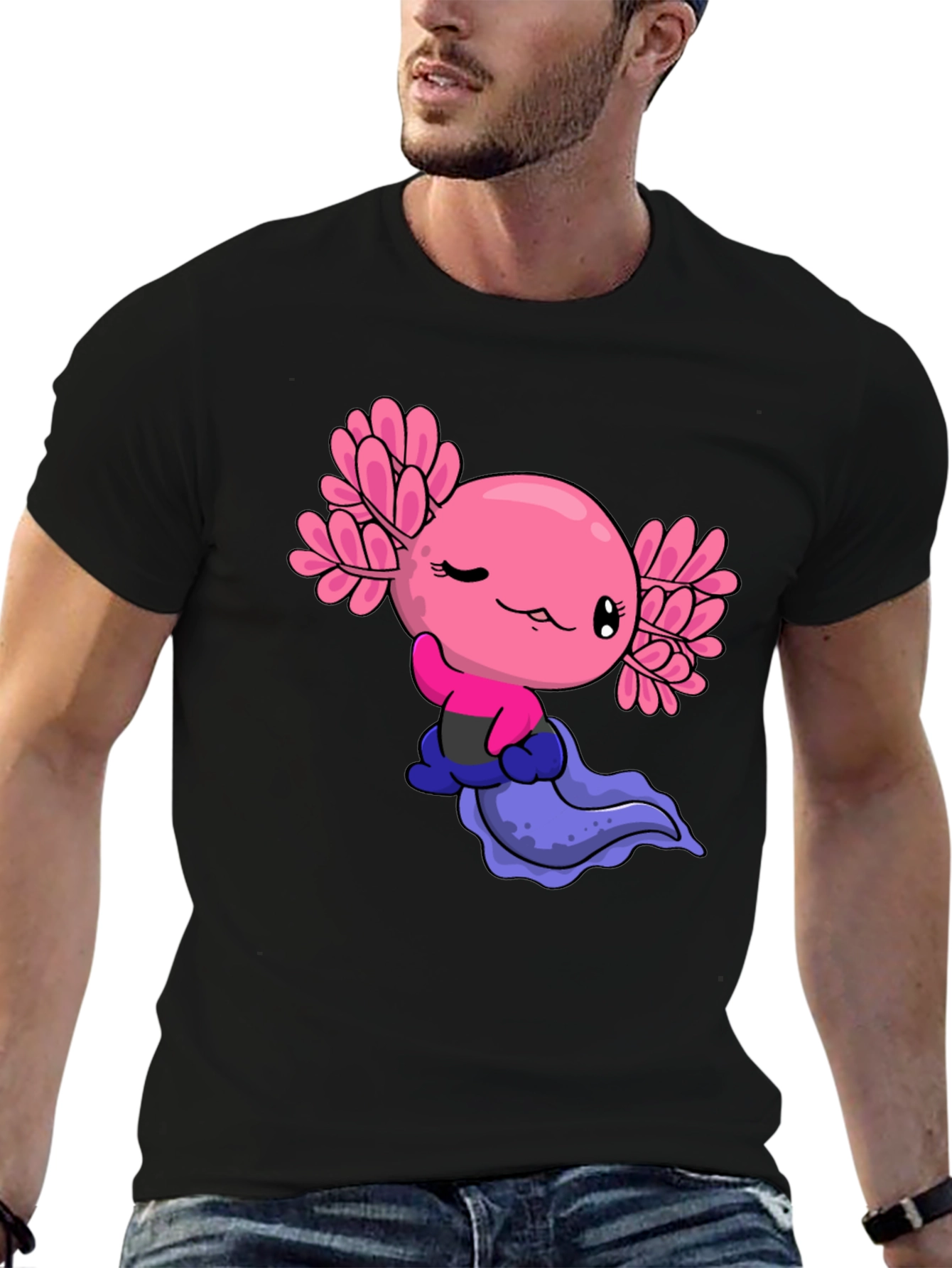 Cute Axolotl Cartoon Black T-Shirt