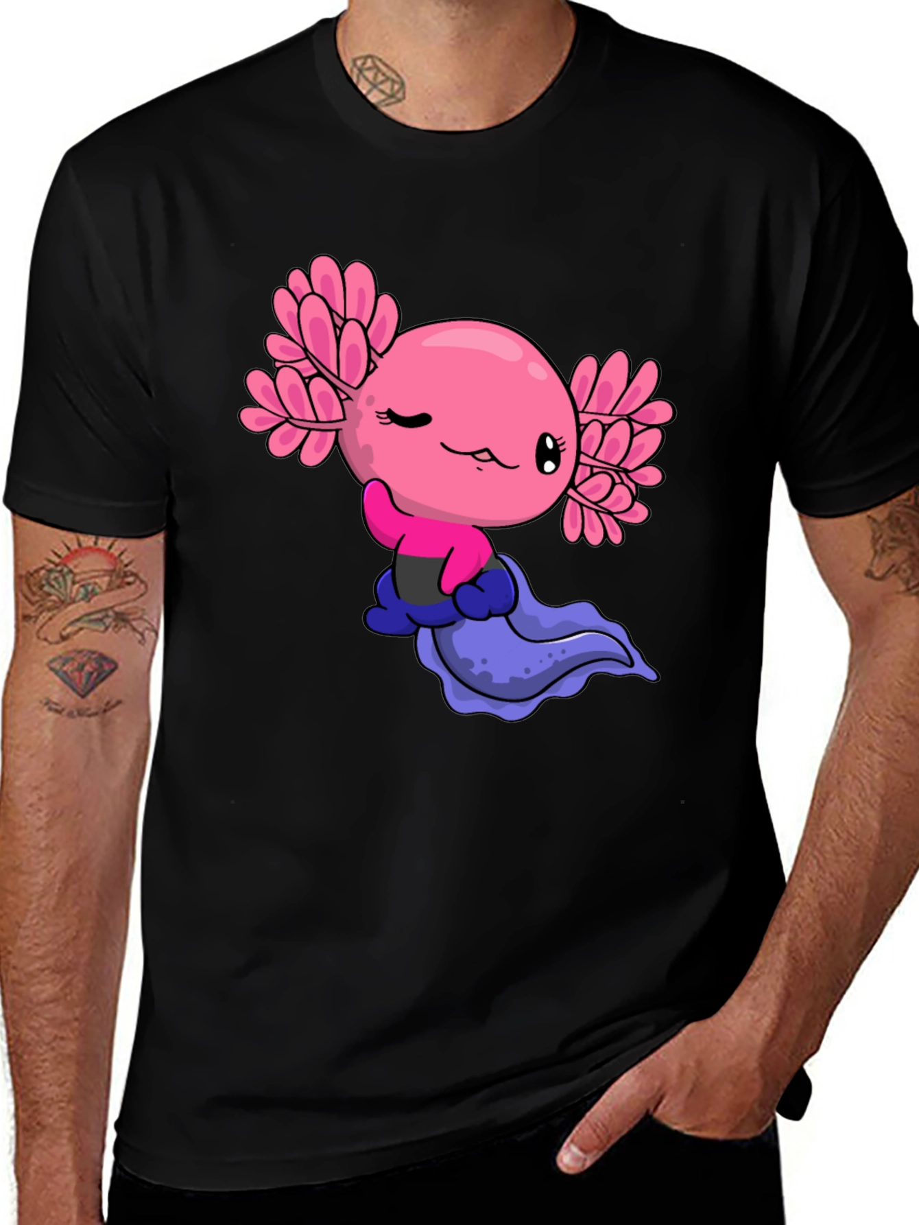 Cute Axolotl Cartoon Black T-Shirt