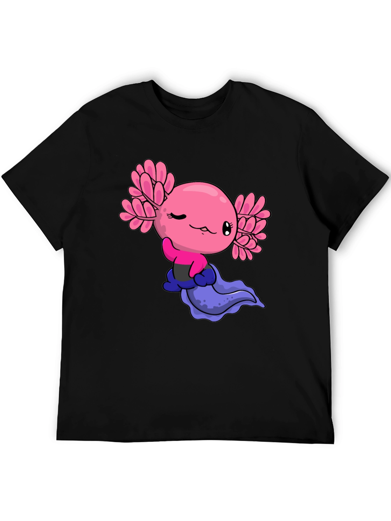 Cute Axolotl Cartoon Black T-Shirt