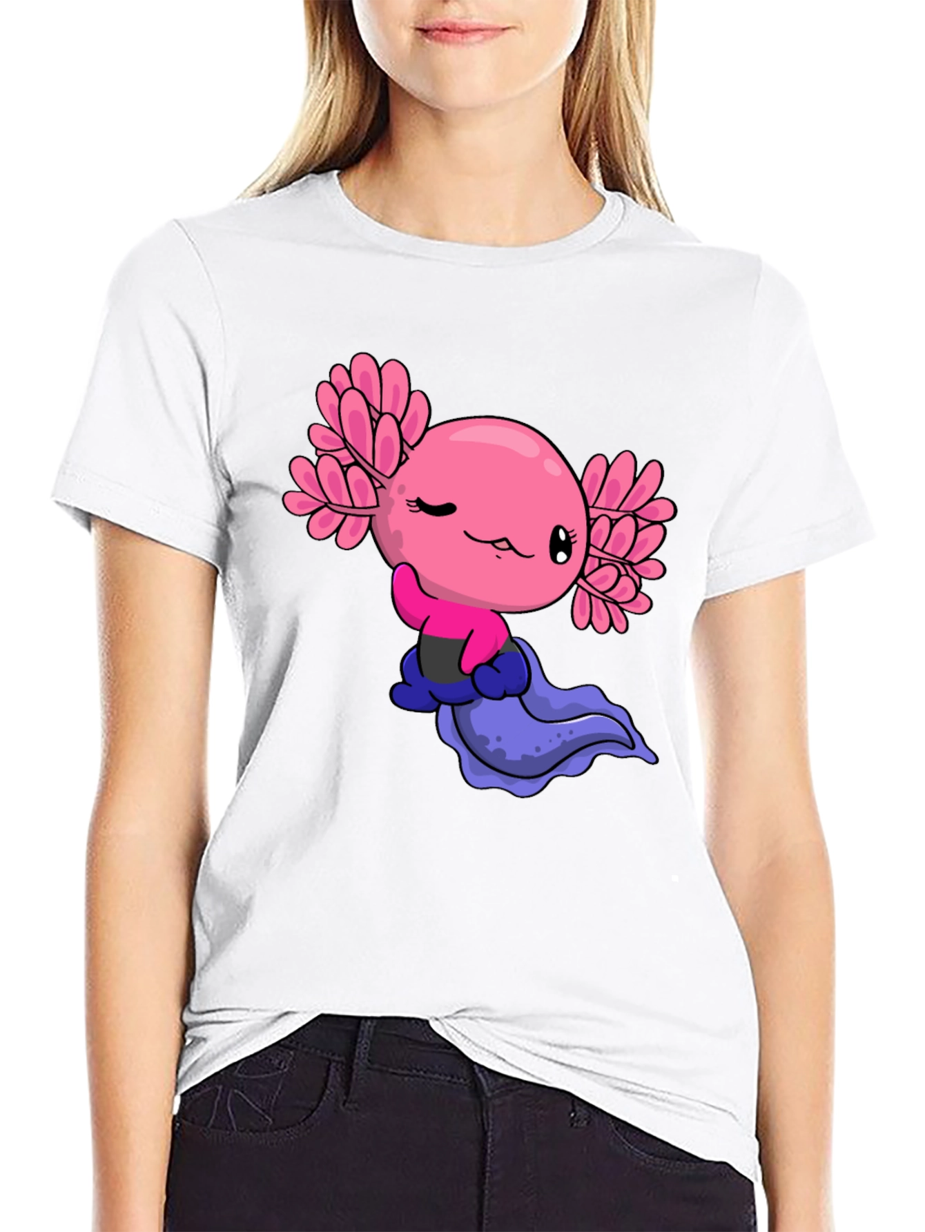 Cute Axolotl Cartoon Black T-Shirt