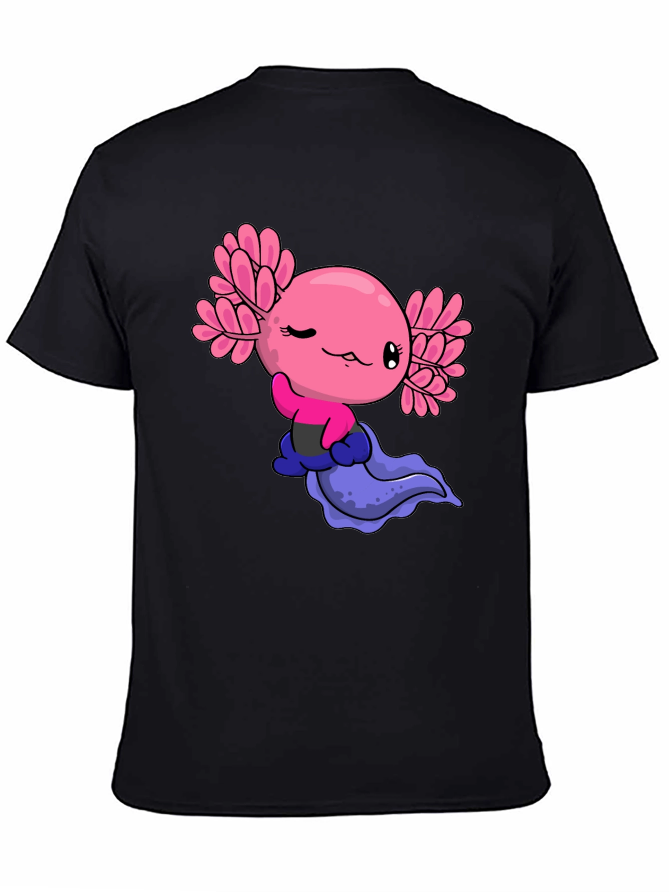 Cute Axolotl Cartoon Black T-Shirt