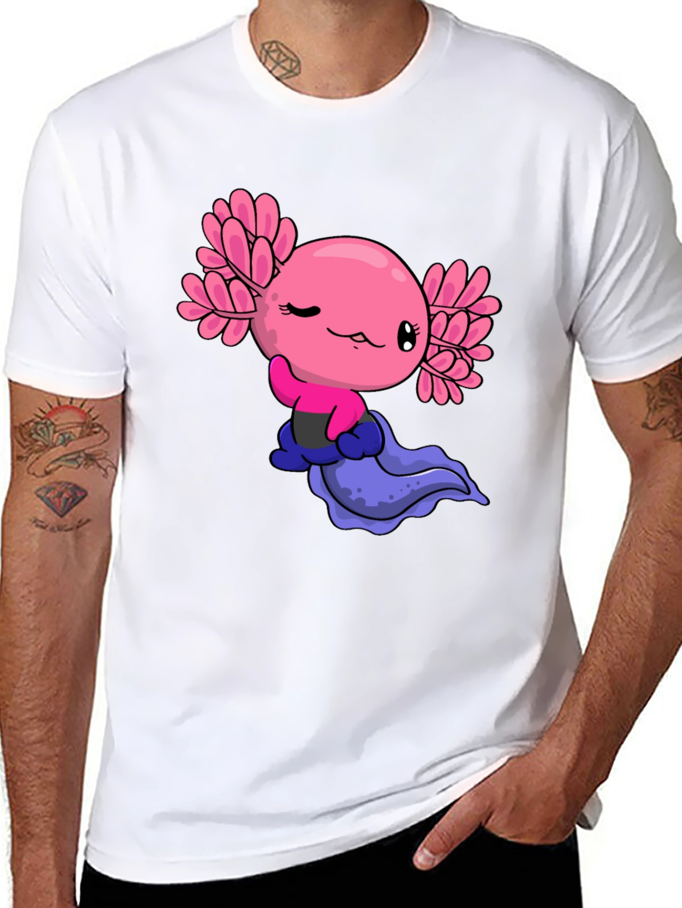 Cute Axolotl Cartoon Black T-Shirt