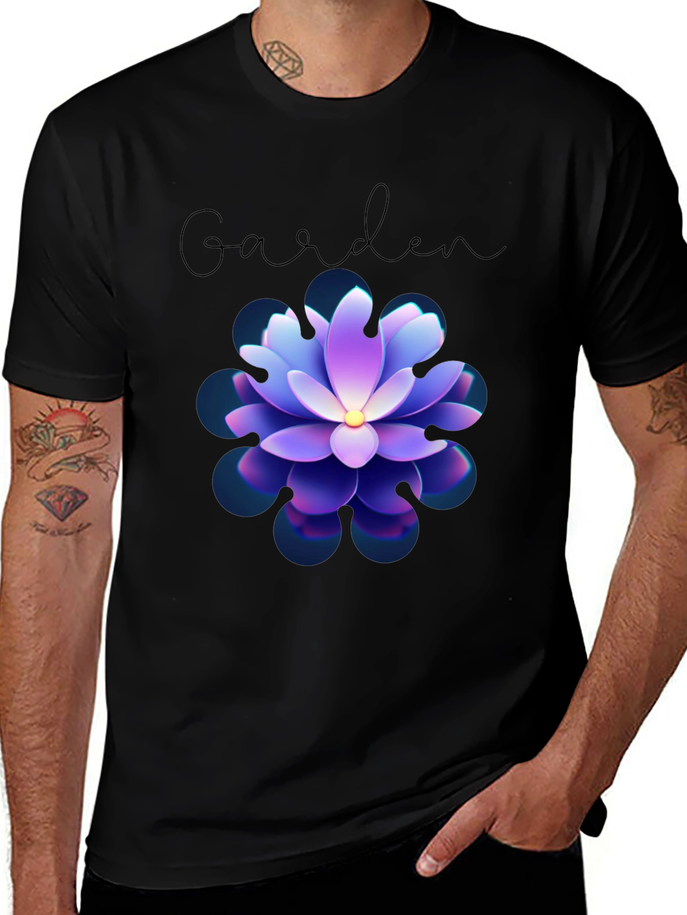 Garden Floral T-Shirt - Stylish Mens Black Tee