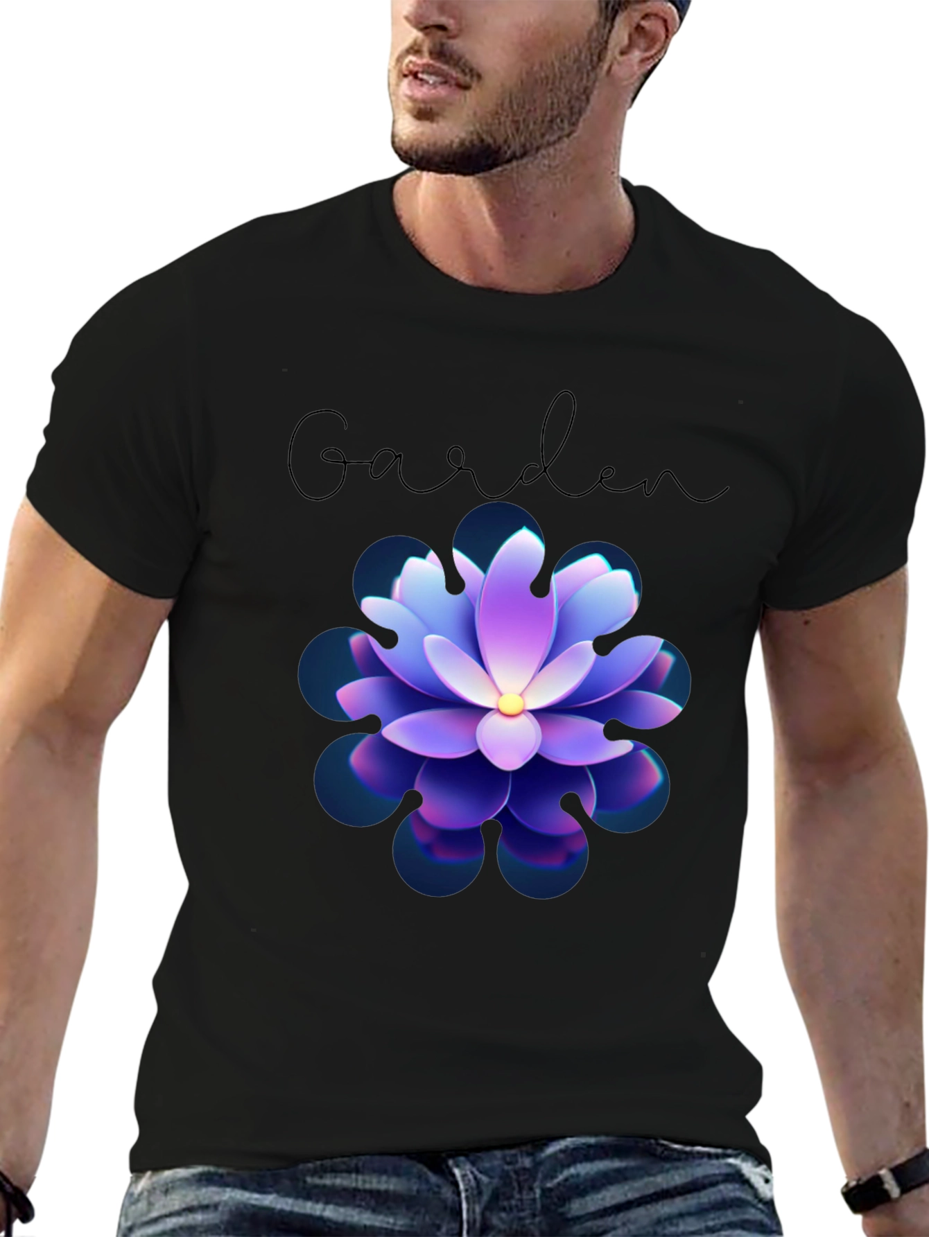 Garden Floral T-Shirt - Stylish Mens Black Tee