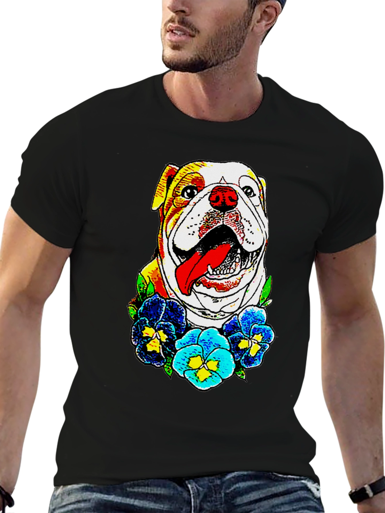 Bulldog & Flowers Graphic Tee