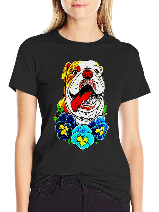 Bulldog & Flowers Graphic Tee