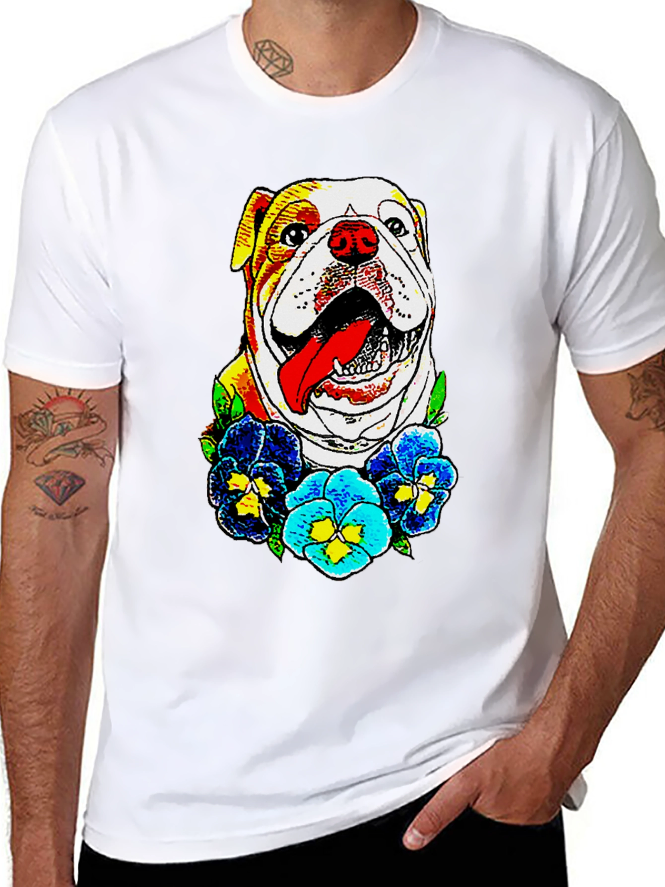 Bulldog & Flowers Graphic Tee