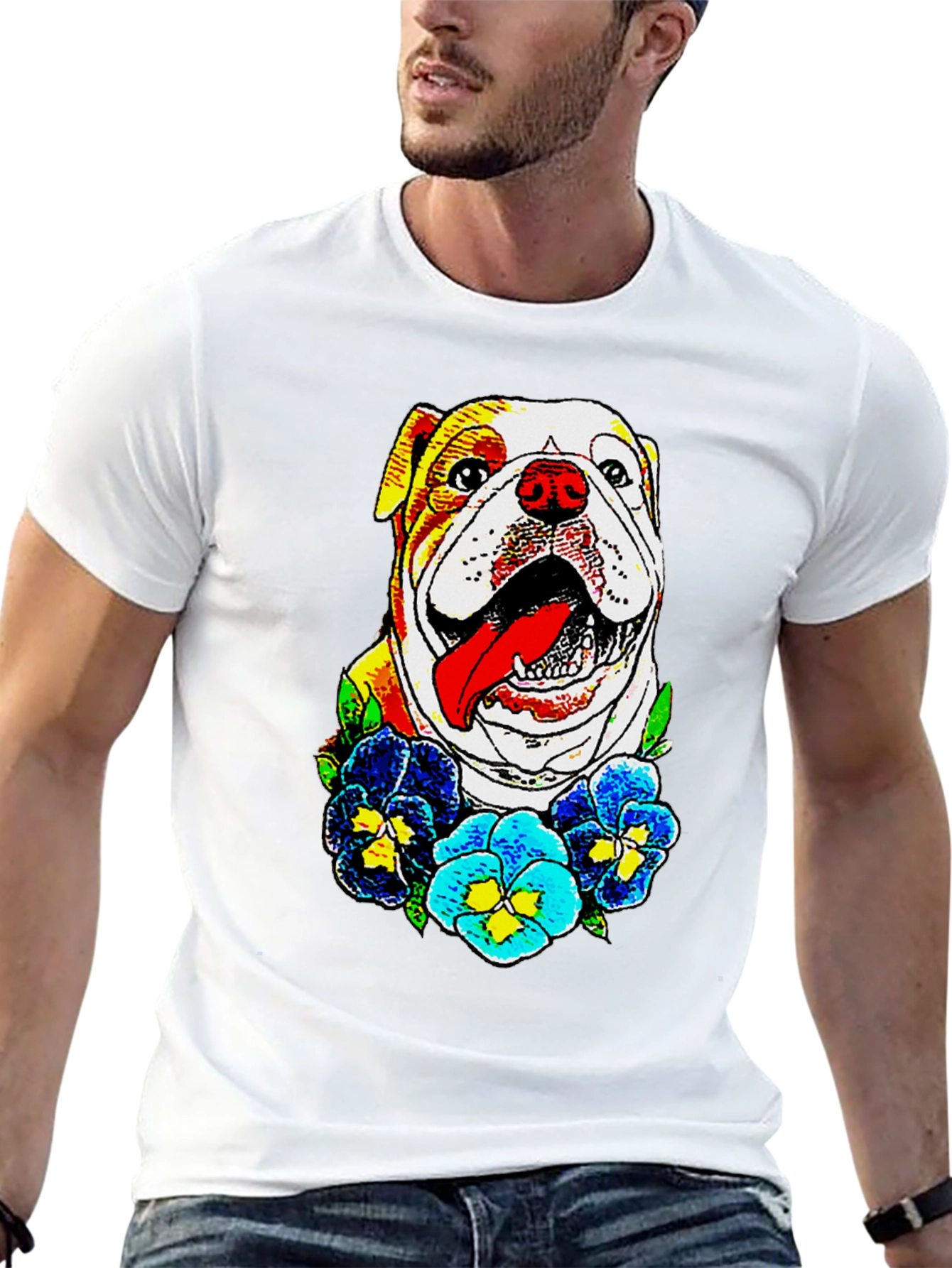 Bulldog & Flowers Graphic Tee