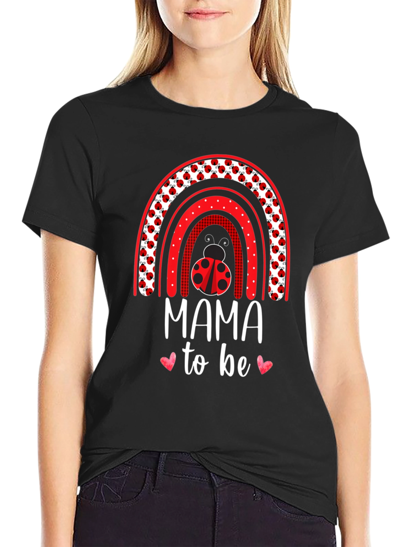 Mama To Be Ladybug Rainbow T-Shirt