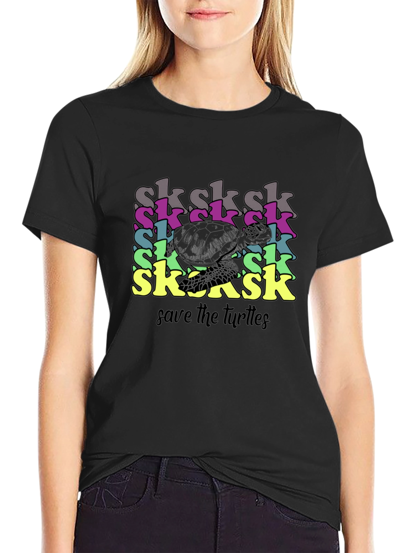 Save the Turtles Black Graphic T-Shirt