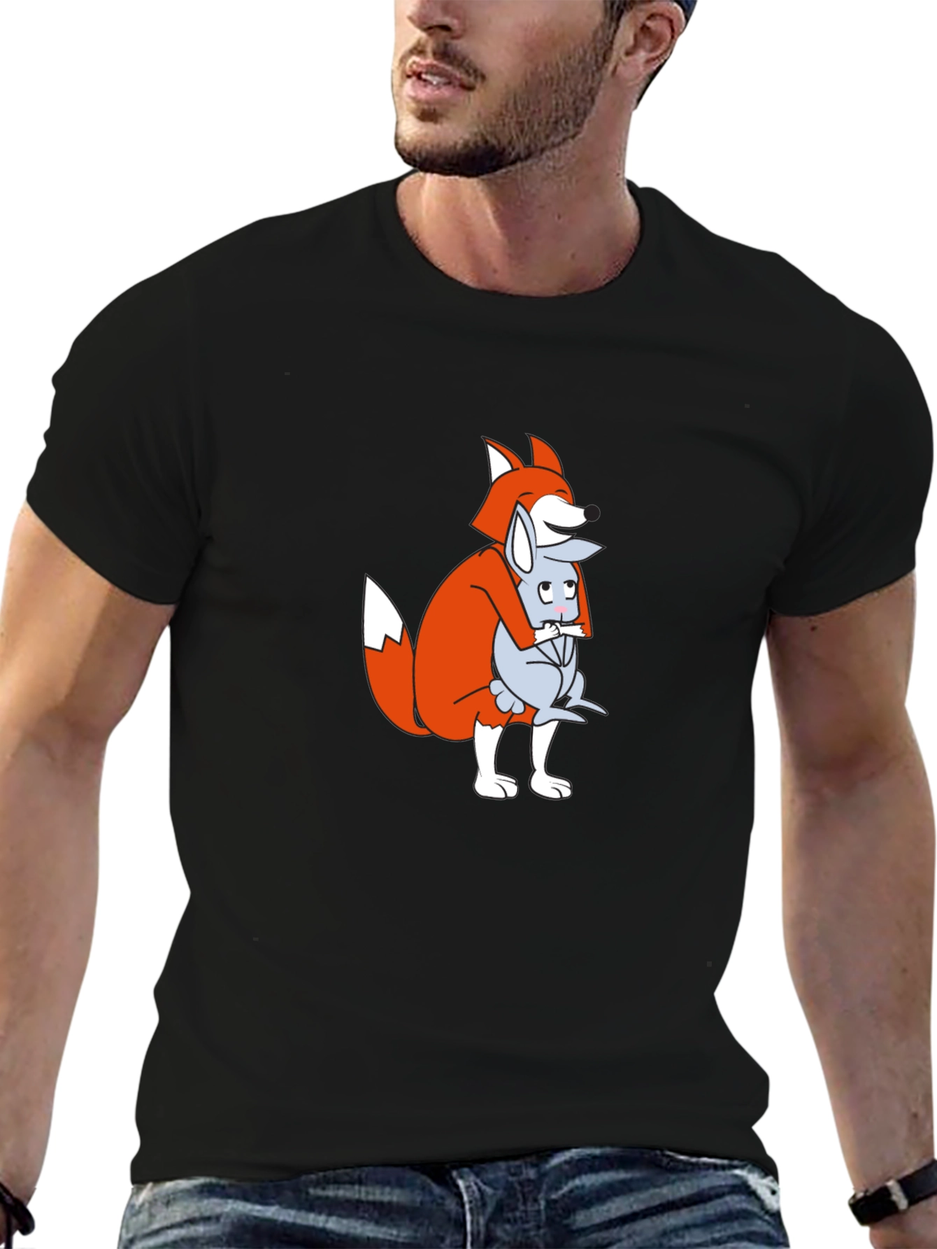 Fox and Mouse Hug Graphic T-Shirt