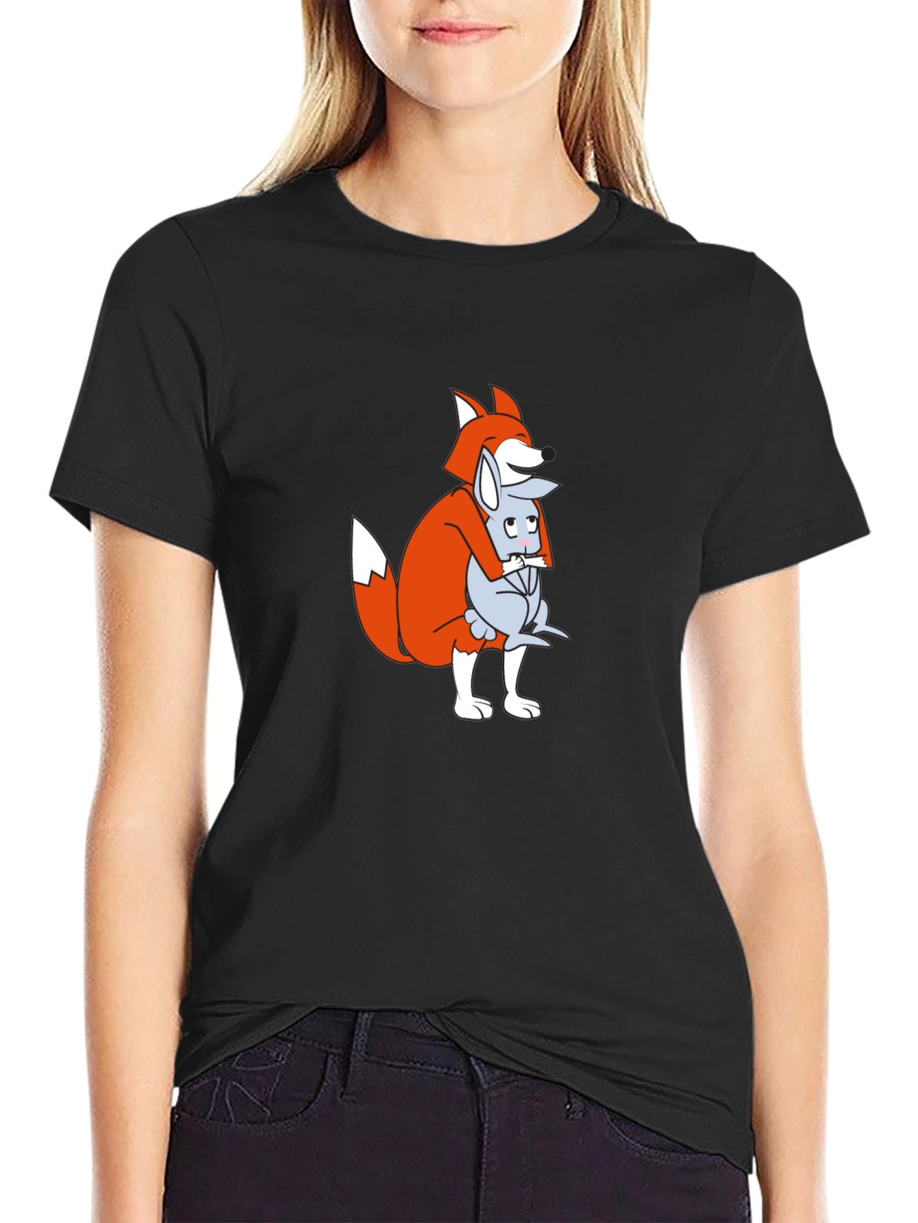 Fox and Mouse Hug Graphic T-Shirt