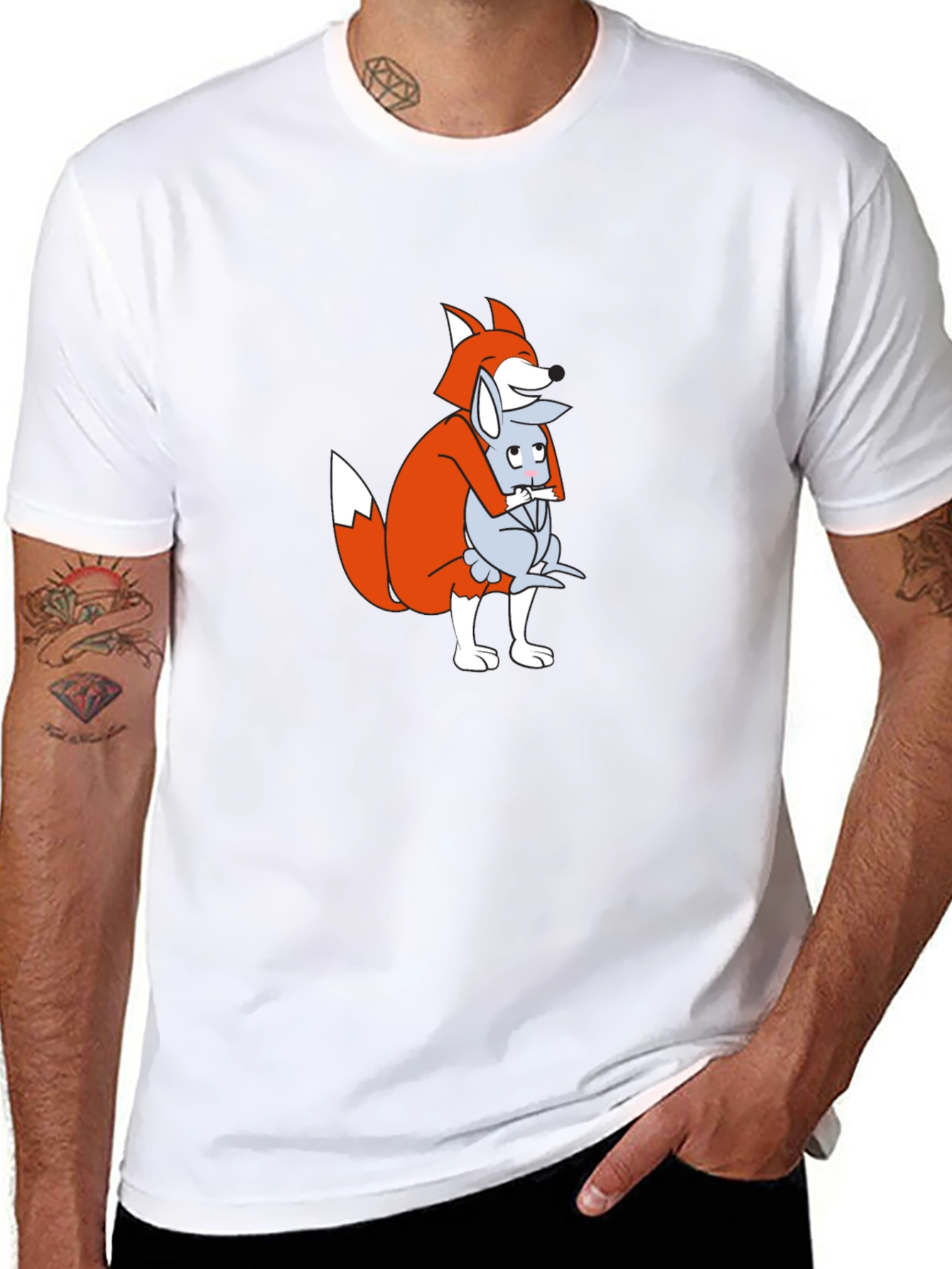 Fox and Mouse Hug Graphic T-Shirt