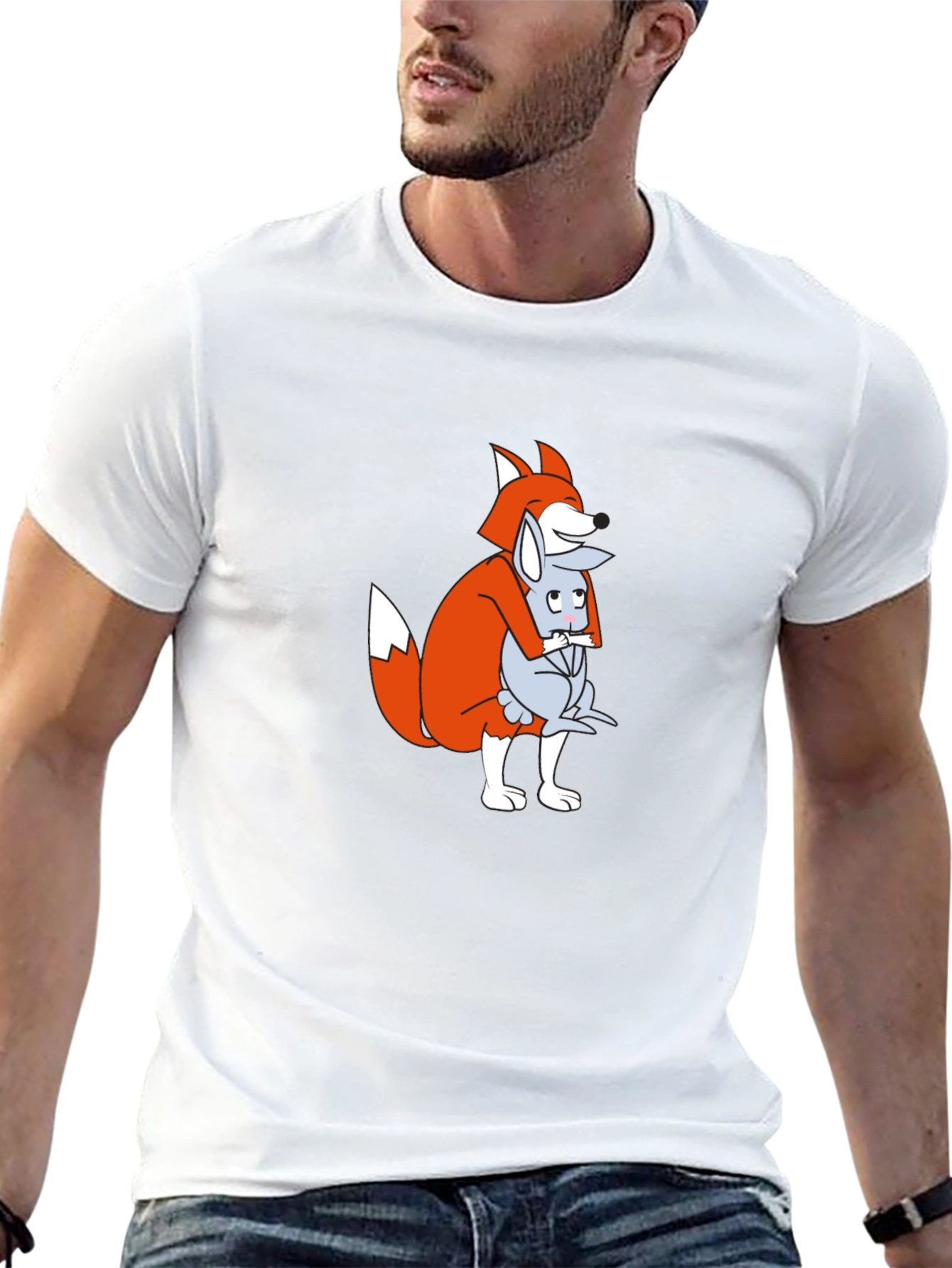 Fox and Mouse Hug Graphic T-Shirt