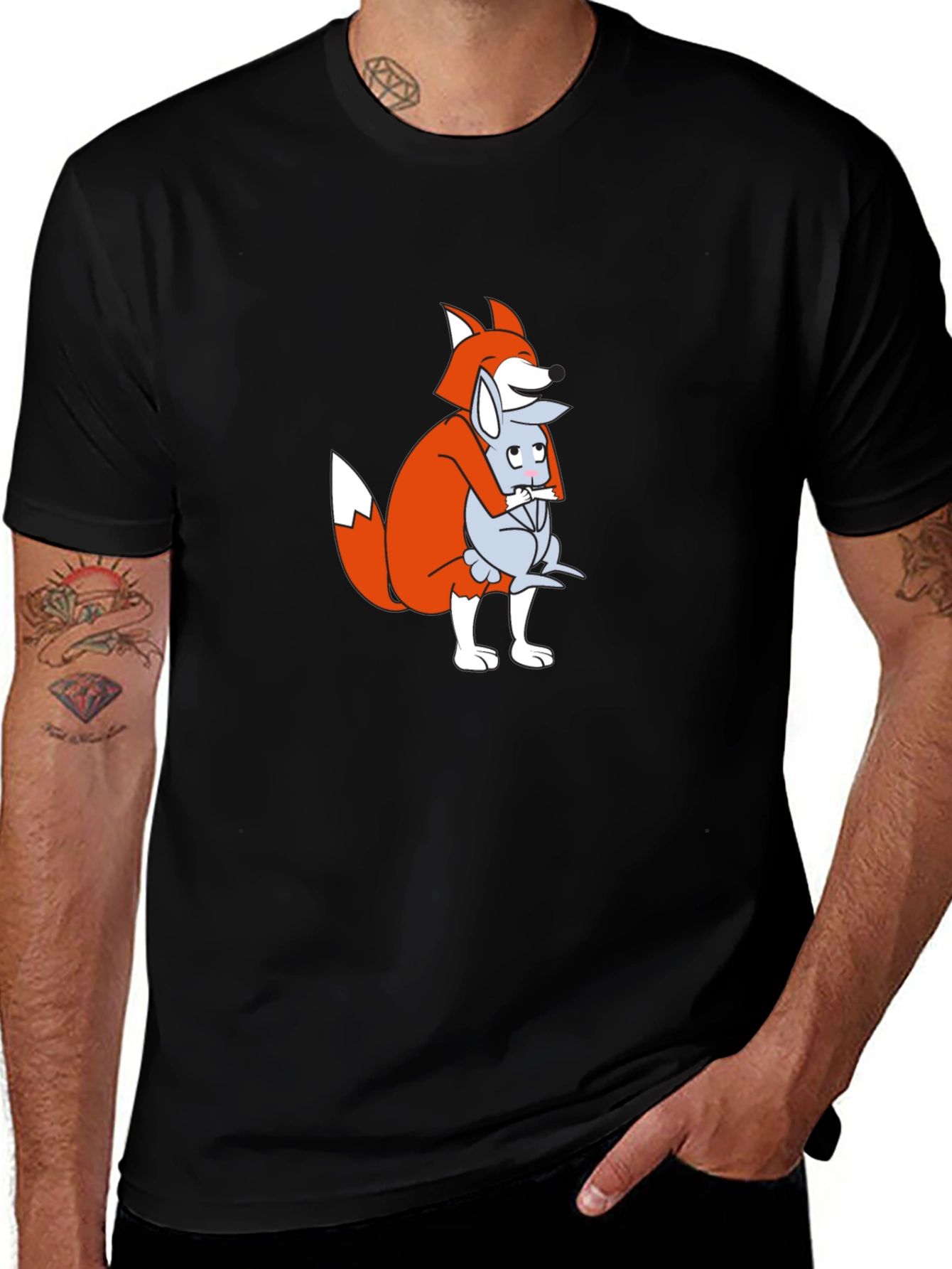 Fox and Mouse Hug Graphic T-Shirt
