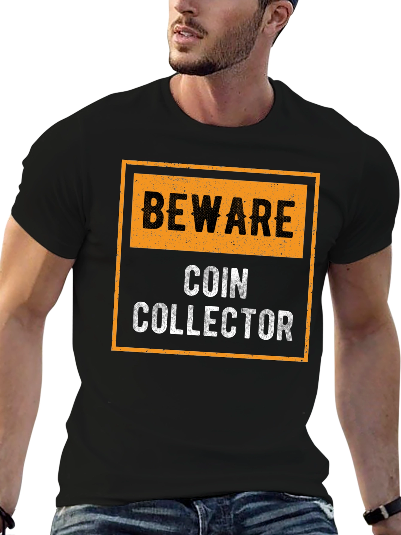 Beware Coin Collector Black Graphic T-Shirt
