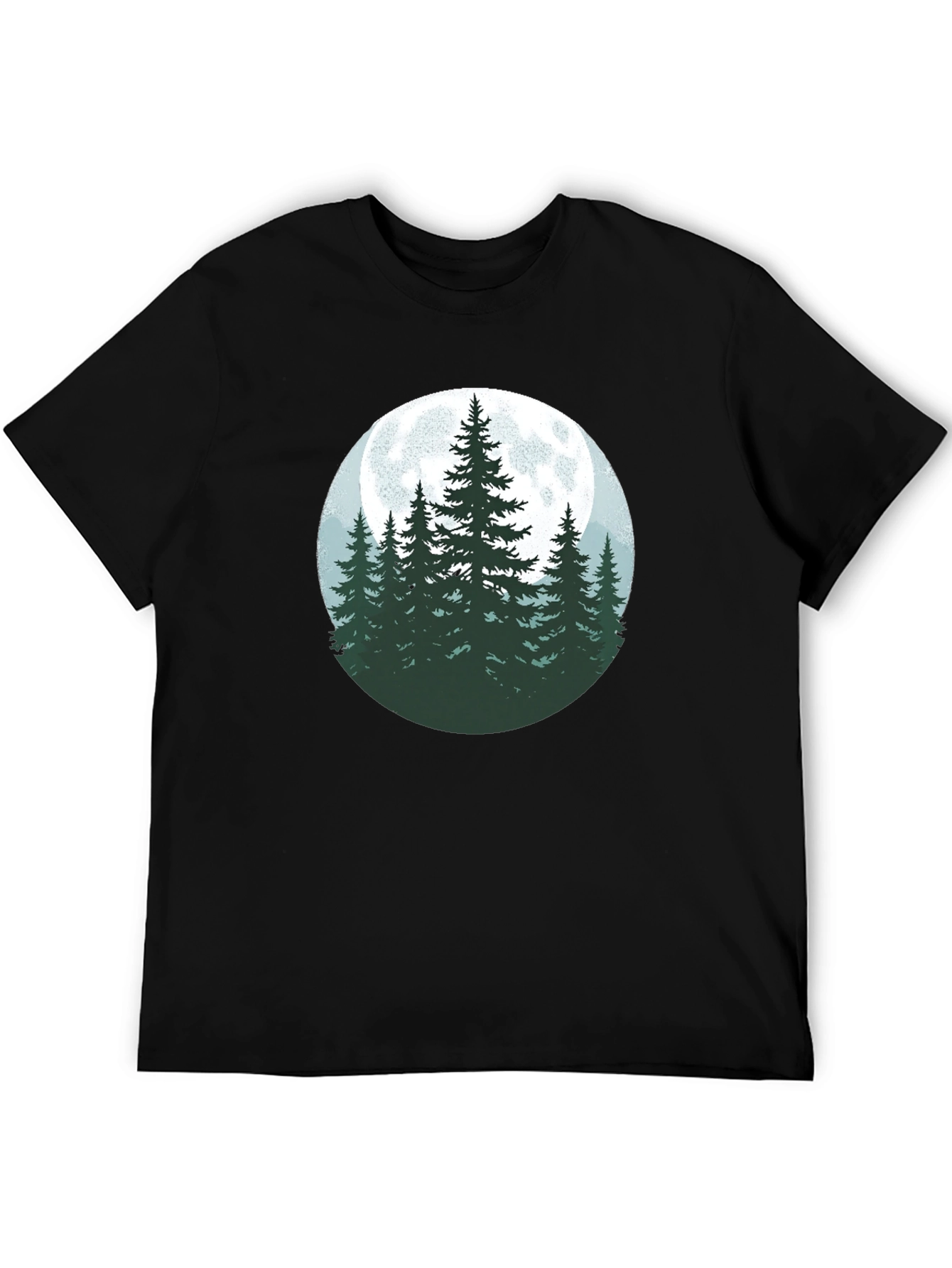 Nature Moon Pine Tree Graphic Tee - Black