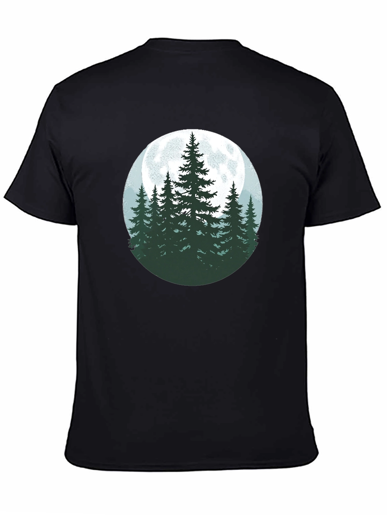 Nature Moon Pine Tree Graphic Tee - Black