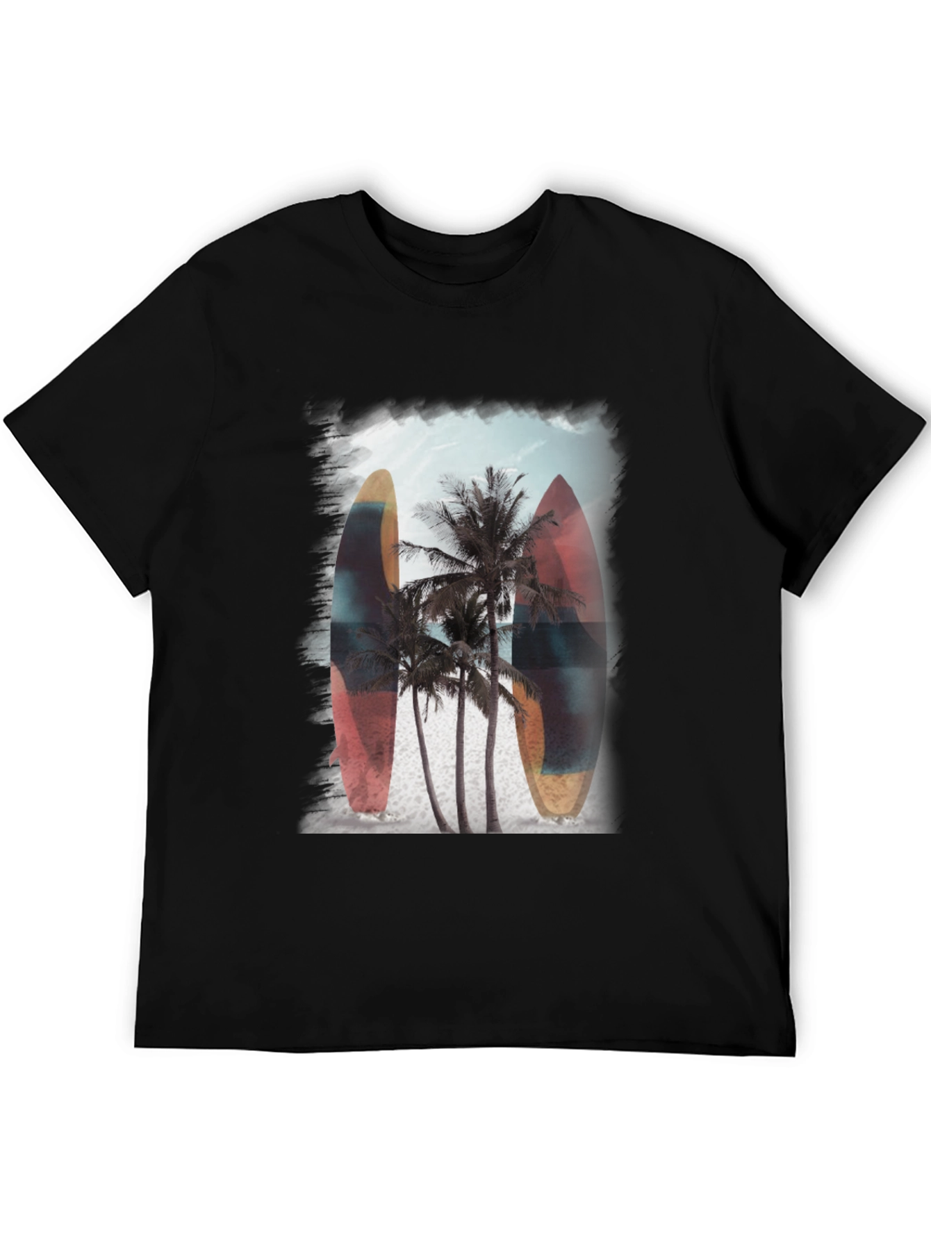 Surfboard Palm Tree Graphic Tee - Tropical Vibe