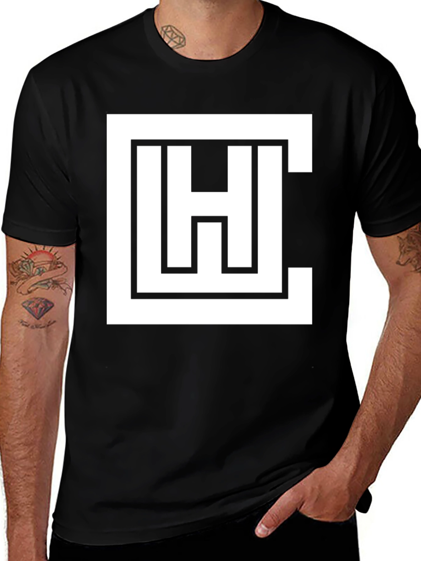 Geometric Logo Graphic Tee - Black Cotton Blend
