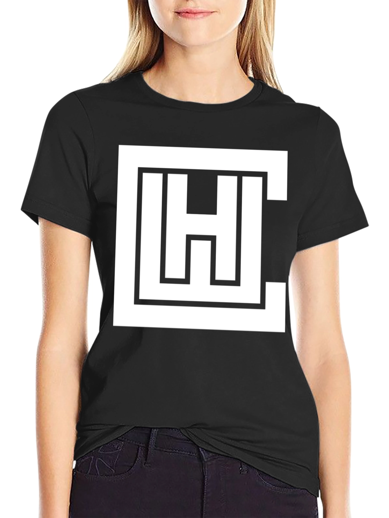 Geometric Logo Graphic Tee - Black Cotton Blend
