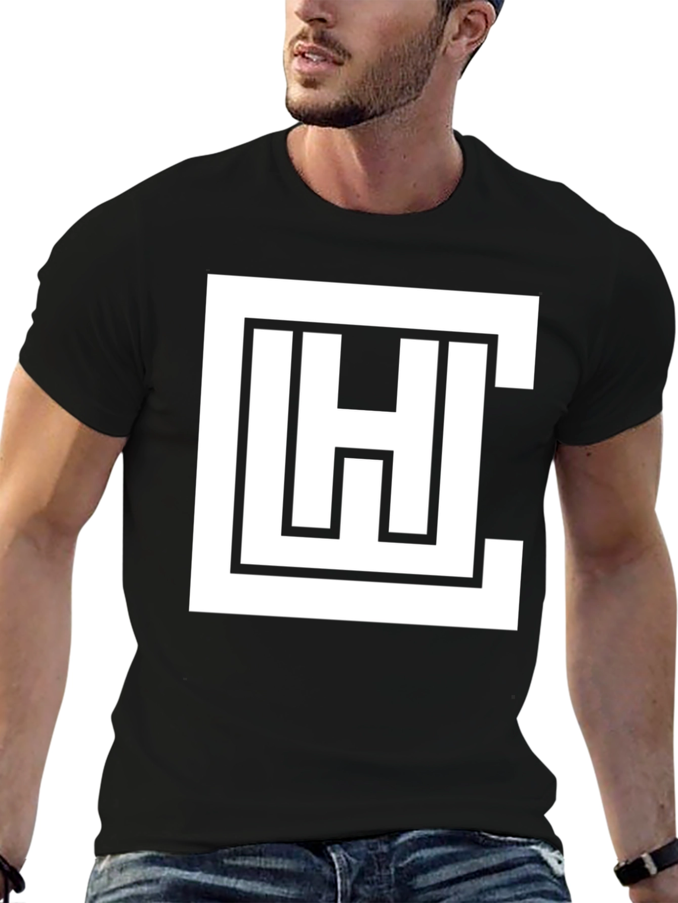Geometric Logo Graphic Tee - Black Cotton Blend