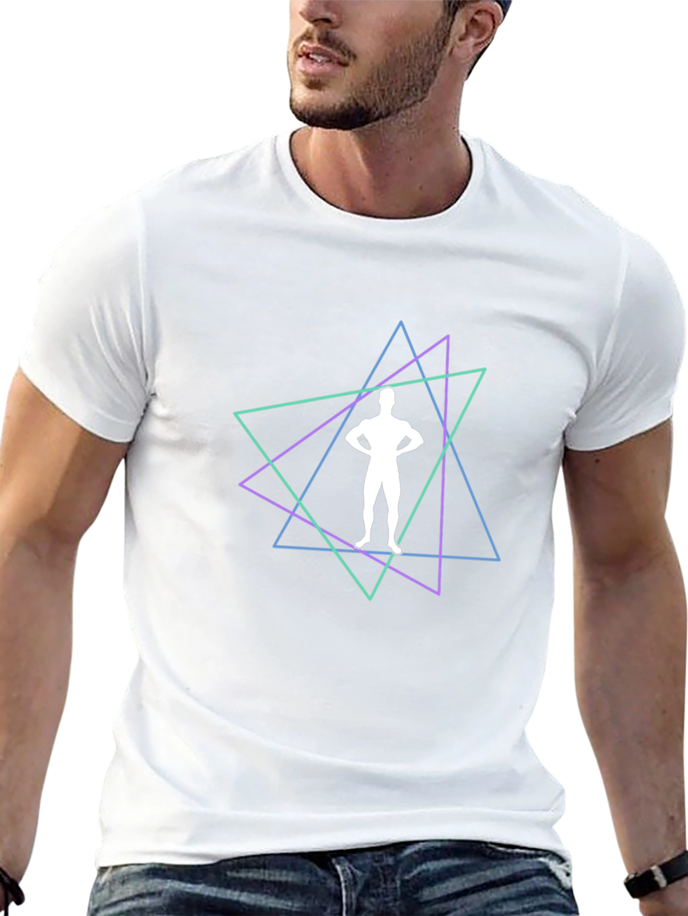 Geometric Bodybuilder Graphic Black T-Shirt