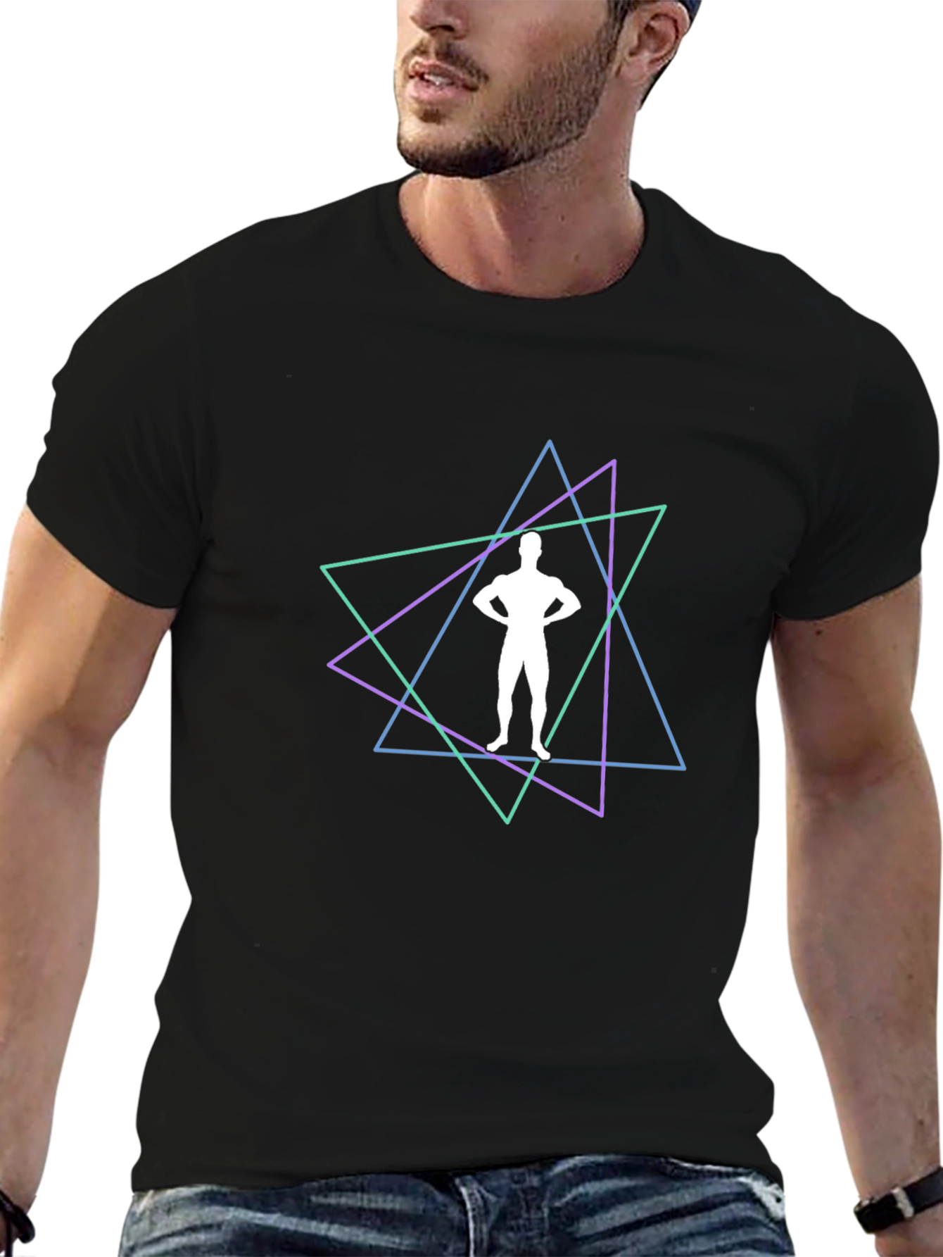 Geometric Bodybuilder Graphic Black T-Shirt