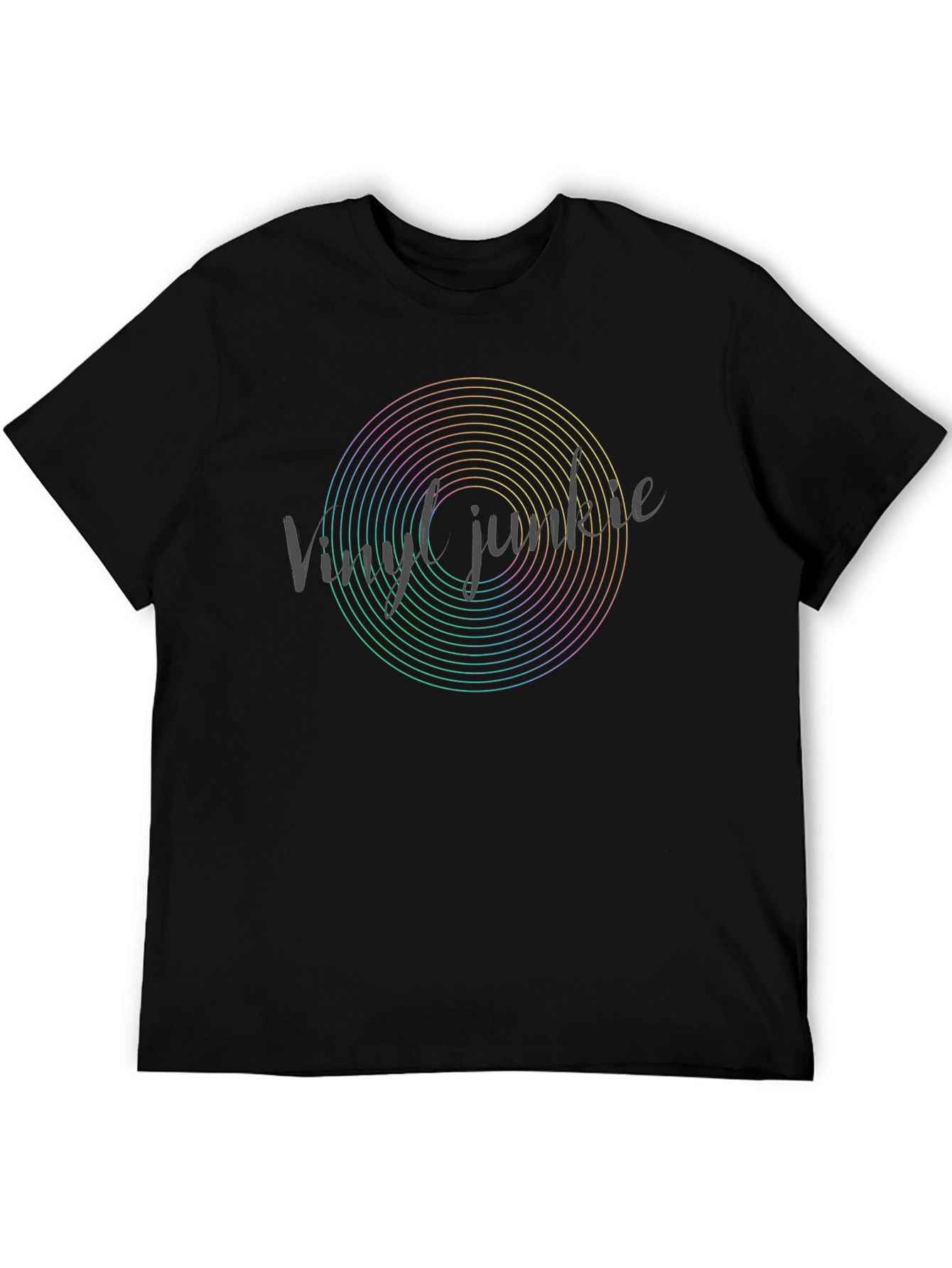 Vinyl Jumble Rainbow Circle Black T-Shirt