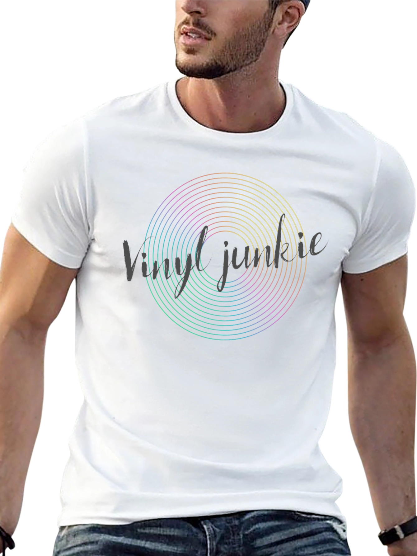 Vinyl Jumble Rainbow Circle Black T-Shirt