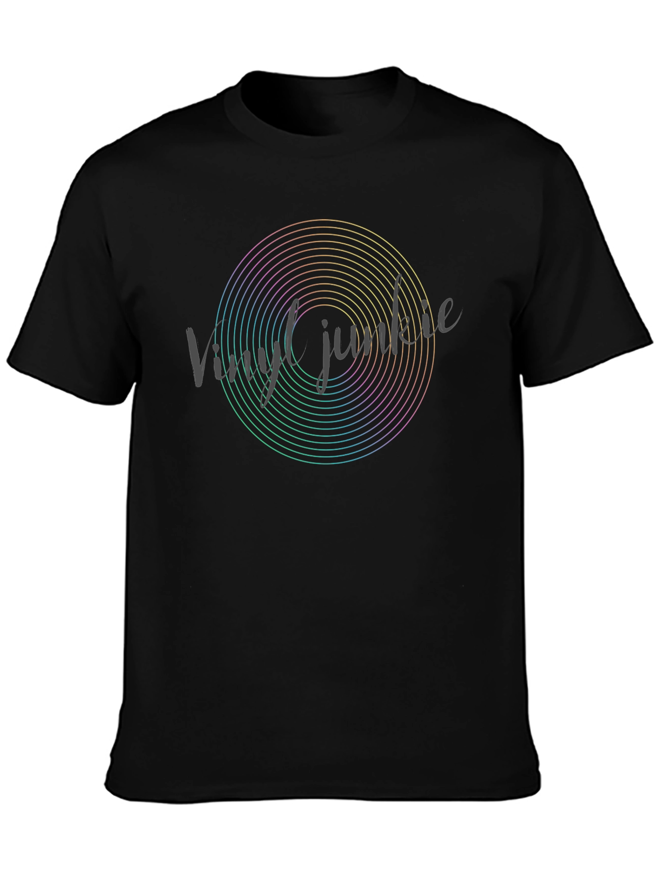 Vinyl Jumble Rainbow Circle Black T-Shirt