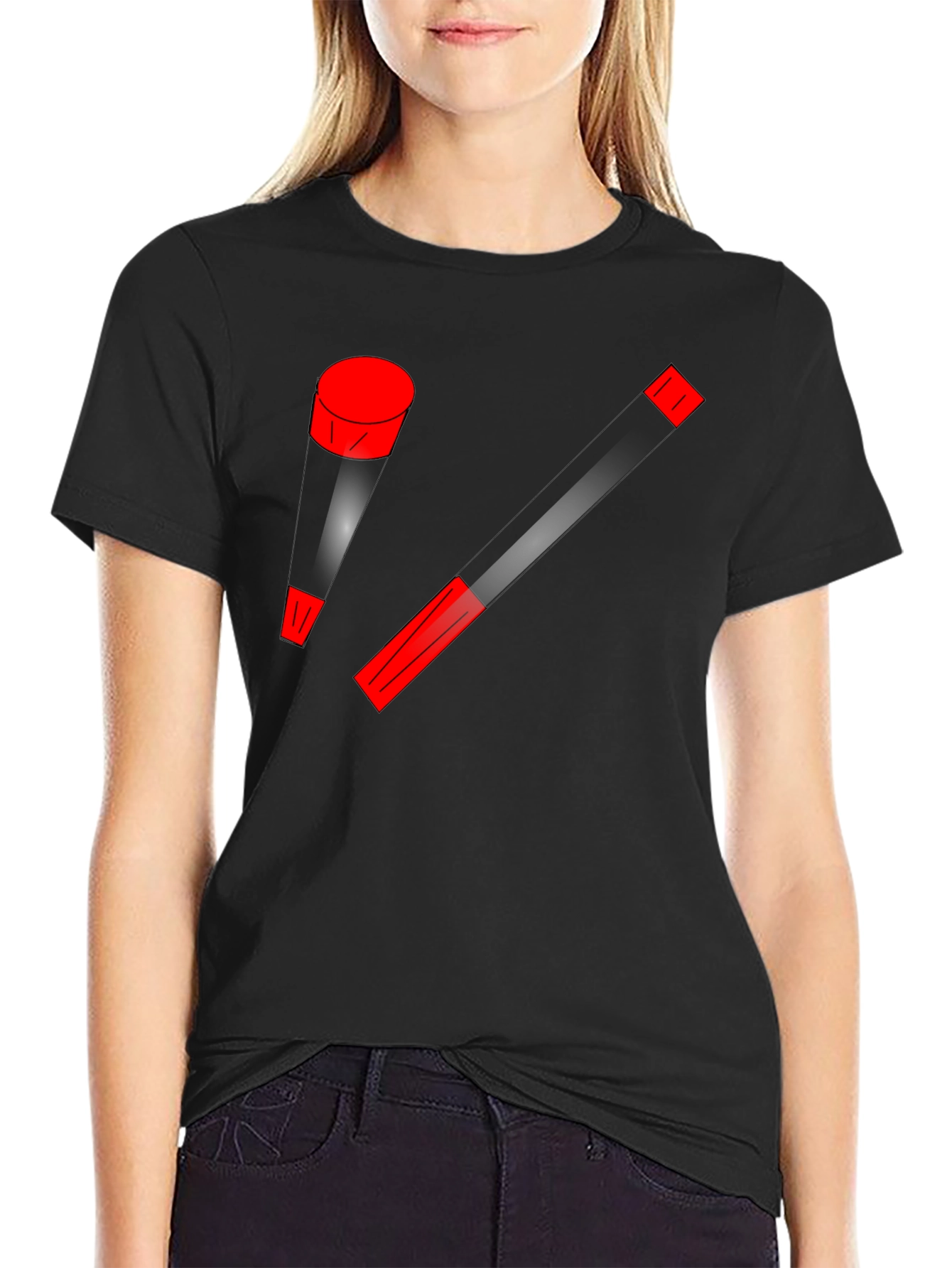 Modern Art Black T-Shirt with Red Accents
