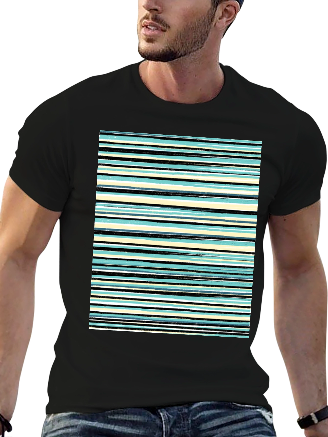 Striped Print Black T-Shirt