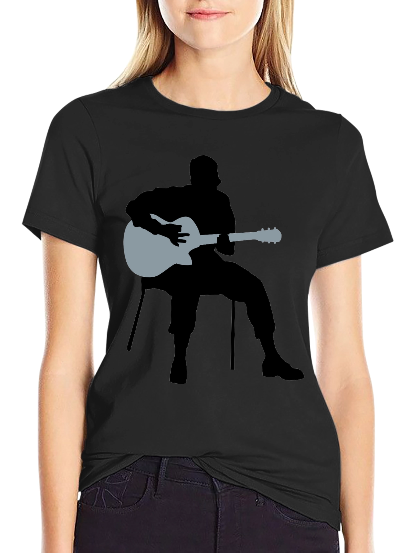 Guitar Man Graphic Tee - Black Cotton Shirt